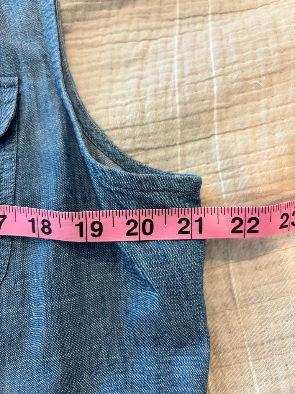 Talbots Sleeveless Chambray Midi Shirt Dress Tie Waist Button Front Pockets 14 - Picture 7 of 10